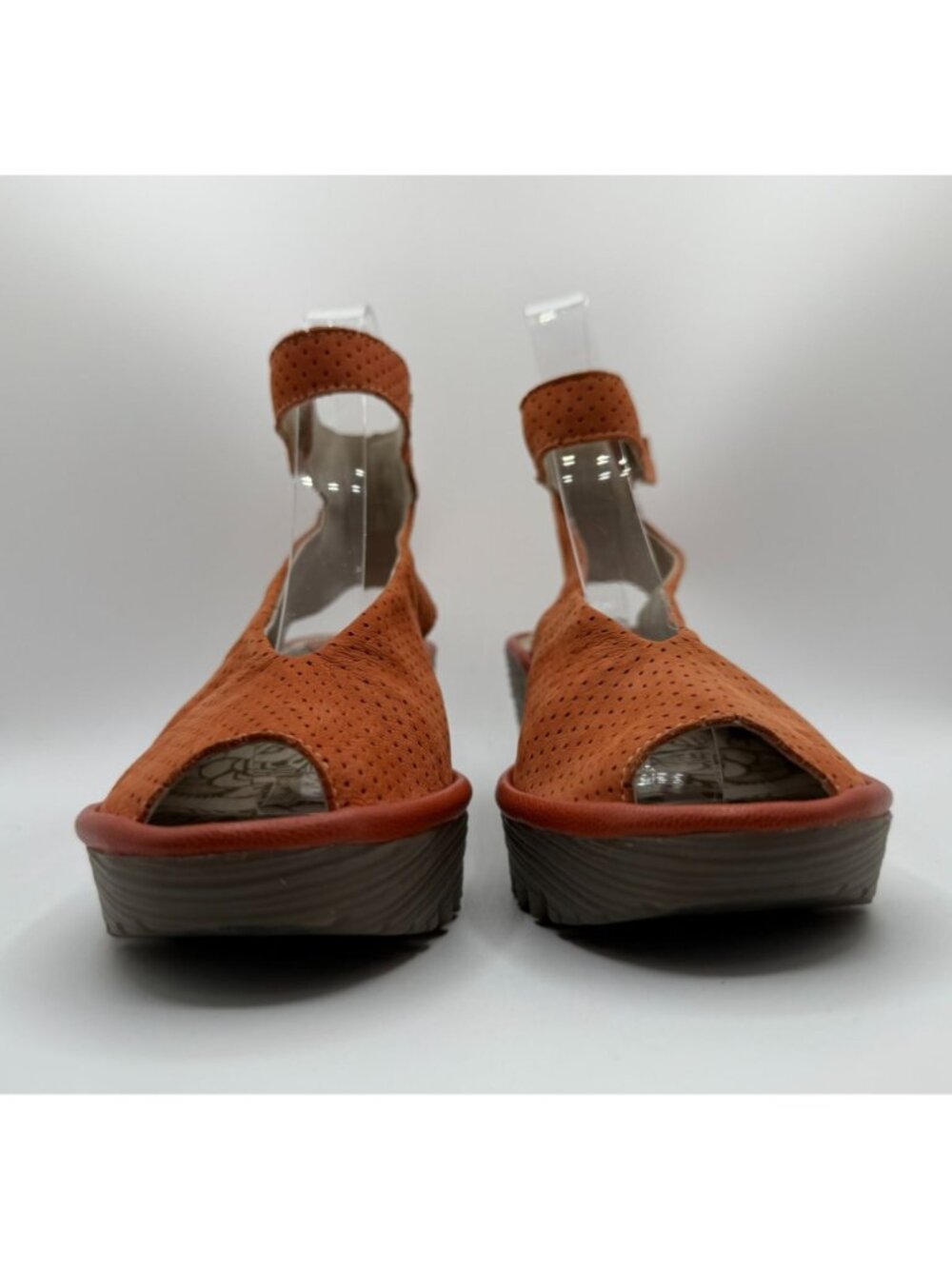 Fly London Yala Wedge Sandal Size EU37/ US6.5 Orange Perforated Leather Shoes - Picture 5 of 13